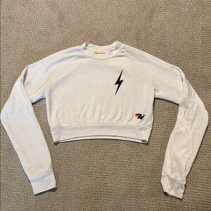 Aviator Nation Cream Cropped Fitted Hoodie